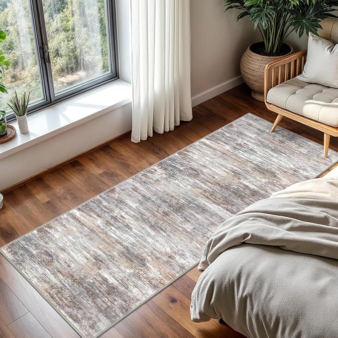 KOZYFLY Kitchen Runner Rug for Hallway Non-Slip Modern Abstract Runner Rug 2x5 Multi Grey, Washable Carpet Runner Laundry Room Mat with Soft Low Pile for Entryway Bathroom Bedroom Kitchen