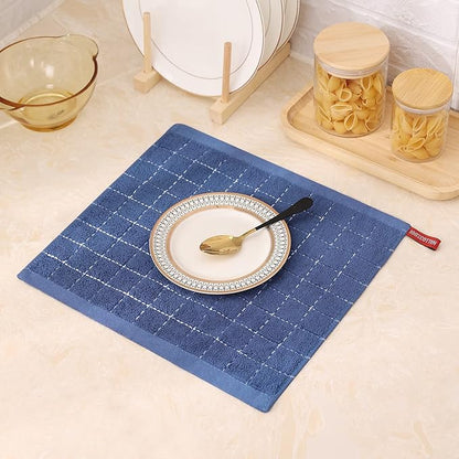 Mordimy 100% Cotton Terry Cloth Dish Cloths, Soft and Absorbent Checkered Dish Towels, Quick Drying Dish Rags for Washing Dishes, 8 Pack, 12 x 12 Inches, Navy