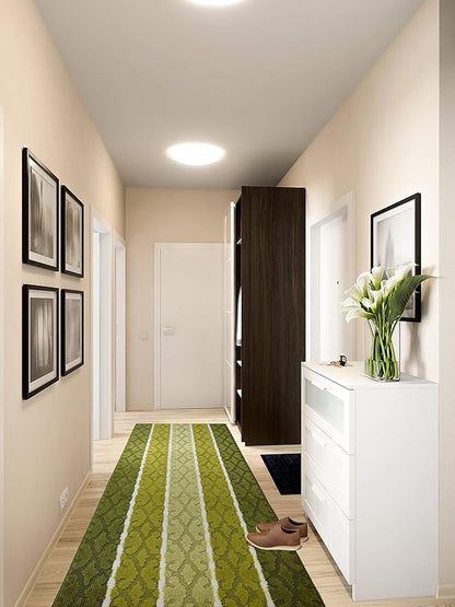 Custom Size Hallway Runner Rug, Slip Resistant, 26 Inch Wide x Your Choice of Length Size, Damask Green, 26 Inch X 10 Feet, Sold and Priced Per Foot
