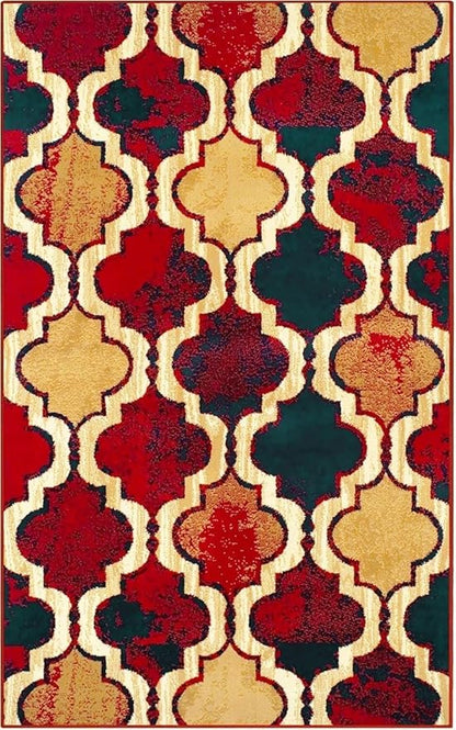 Superior Indoor Small Area Rug, Jute Backed, Perfect for Living/ Dining Room, Bedroom, Office, Kitchen, Entryway, Modern Geometric Trellis Floor Decor, Viking Collection, 4' x 6', Red Blue