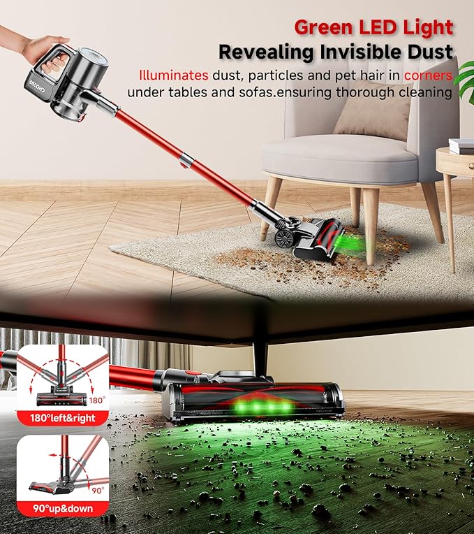 Cordless Vacuum Cleaner, 500W/40Kpa Stick Vacuum with 45Mins Runtime, Self-Standing Vacuum Cleaners for Home, Anti-Tangle, 1.5L Dust Cup, Rechargeable Vacuum for Hardwood Floor Carpet Pet Hair
