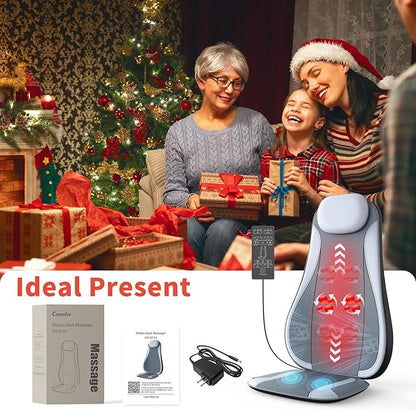 Shiatu Back Massager with Heat & Cooling, Kneading Rolling Vibration Chair Massager for Deep Tissue Pain Relief, Massage Chair Pad for Home & Office