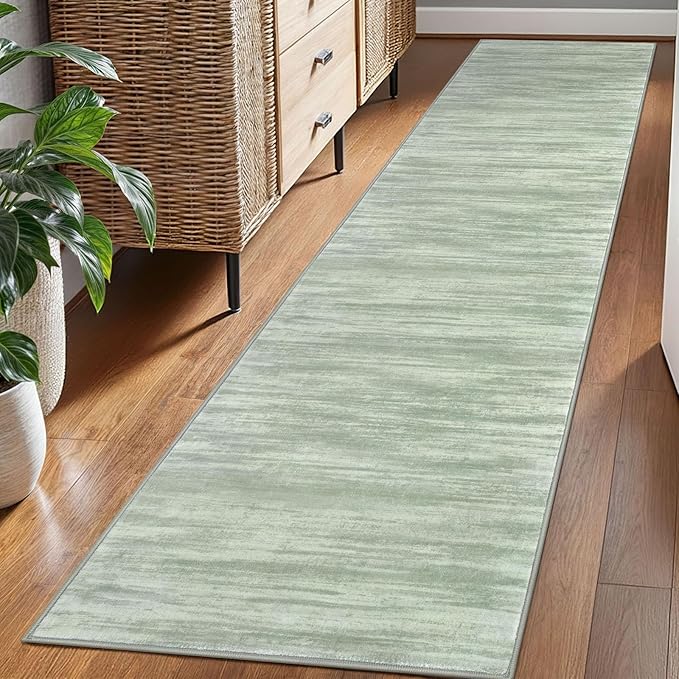KOZYFLY Modern Abstract Hallway Runner Rug, 2x8 Kitchen Rugs Non-Slip Washable Soft Striped Runner Rugs, Print Green Carpet Runner for Entryway Bathroom Laundry Room Foyer