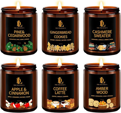 Winter Candle Set, 6 Pack Soy Candles for Home, Holiday Vanlentine's Day Gifts for Women Men, Winter Scents of Gingerbread/Apple Cinnamon/Coffee Latte/Pine Cedarwood/Amber Wood/Cashmere Sweater