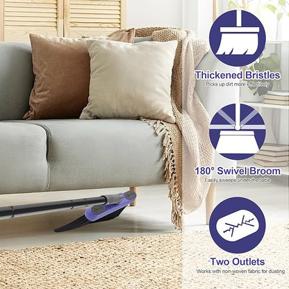 Collapsible Broom with Dustpan Combo, 54 Inch Long Handle Soft Bristle 180 Degree Swivel Brush Indoor Outdoor Kitchen Lobby Dorm Room Classroom, Small Vertical Dustpan with Combing Teeth