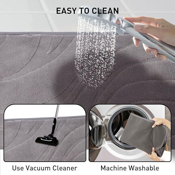 Bath Mats 36x24 Non-Slip Absorbent Bathroom Rug, Quick Dry Machine Washable Shower Tub Mat with Rubber Backing, Soft Floor Carpet for Bathroom Decor Wave Dark Grey
