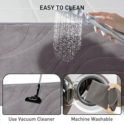 Bath Mats 36x24 Non-Slip Absorbent Bathroom Rug, Quick Dry Machine Washable Shower Tub Mat with Rubber Backing, Soft Floor Carpet for Bathroom Decor Wave Dark Grey