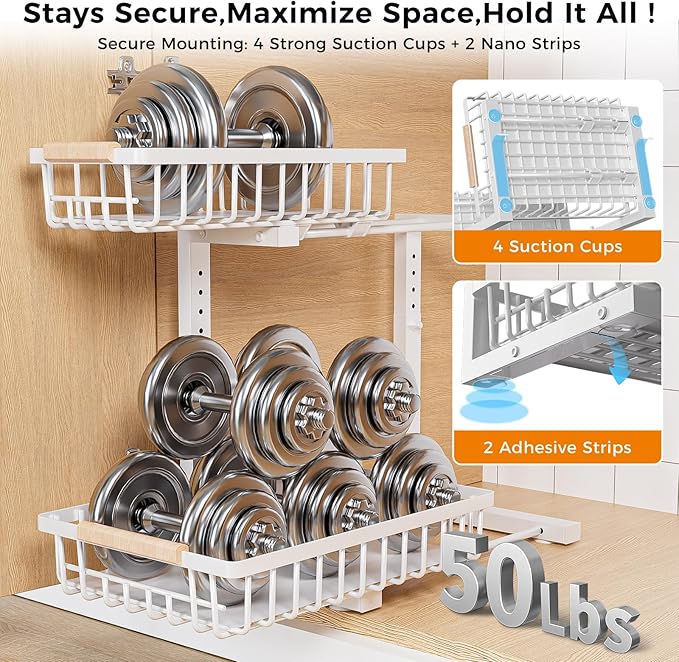 Under Sink Organizer,2 Pack 2 Tier Under Sink Organizers and Storage,Slide Out Pull Out Cabinet Organizer Shelf,Metal Sliding Drawer for Kitchen Bathroom Pantry Cabinet Closet Organization Rack White