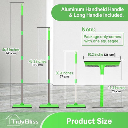 Window Squeegee Professional, 56” Car Windshield Glass Cleaner Tool with Extension Pole, Long Handle Household 10 inches Washer Sponge Scrubber Kit for Cleaning Home Mirror Outdoor (Green)