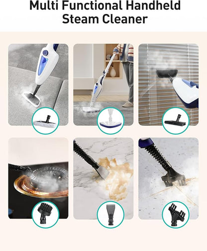 12-in-1 Steam Mop, Fast 15-Sec Heat-Up, 1500W Detachable Handheld Steam Cleaner with 2 Dirt Grip Pads, Removes 99.99% Stubborn Stains for Hardwood Floors, Clothes, Windows, Tiles, Furniture, White