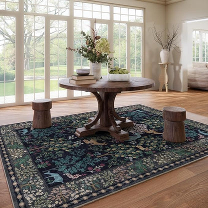 8x10 Area Rugs for Living Room: Washable Bedroom Rug Vintage Area Rug Stain Resistant Non Slip Low Pile Lightweight Soft Carpets for Living Room Dining Room Kitchen Nursery Kids Room Farmhouse Indoor