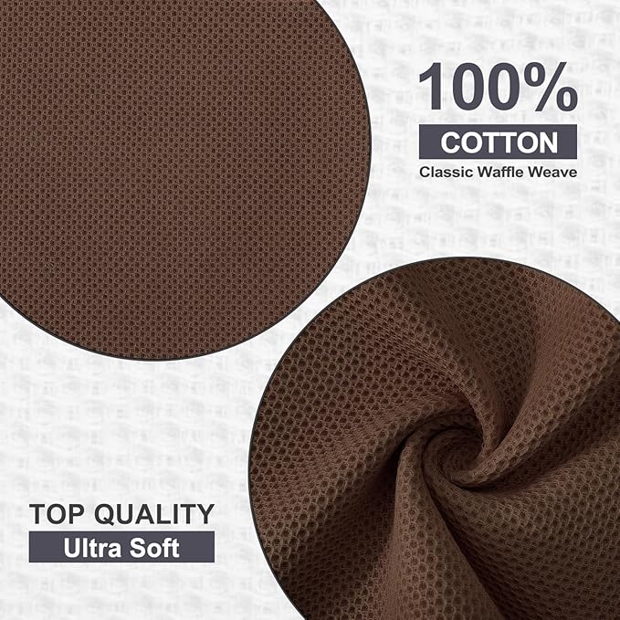 Kitinjoy 100% Cotton Kitchen Dish Cloths (12 X 12 Inches, Coffee),6 Pack Waffle Weave Ultra Soft Absorbent Dish Towels for Drying Dishes Quick Drying Kitchen Towels Dish Rags
