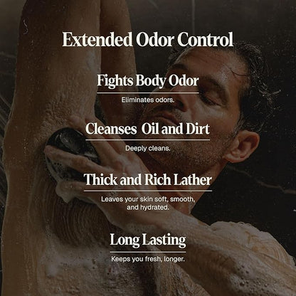 Black Wolf Deodorizing Body Wash for Men - Mens Long-Lasting Shower Gel Fights Body Odor - Hydrating & Moisturizing Body Cleanser Soap Removes Grime, Sweat & Buildup - Clean & Crisp Agave Scent
