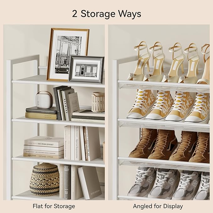Shoe Rack,10 Tier Metal Shoe Organizer,Max Holds 50 Pairs,Heavy Duty Shoes Shelf for Garage, Entryway, Closet,White