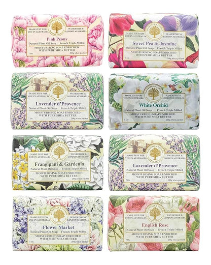 Wavertree & London Assorted Floral Scents Natural Soap Bars (Pack of 8), 7oz Moisturizing Triple Milled Soap Bars Enriched with Shea Butter and Pure Plant Oils | All Body & Bath Soap