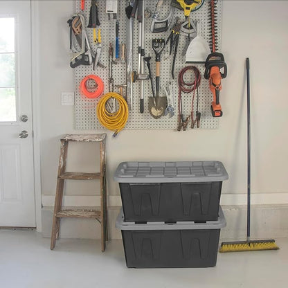 CX BLACK & YELLOW, 27-Gallon Heavy Duty Tough Storage Container & Snap-Tight Lid, Black and Grey, (14.3H x 20.6W x 30.6D), Weather-Resistant Design and Stackable Organization Tote [4 Pack]