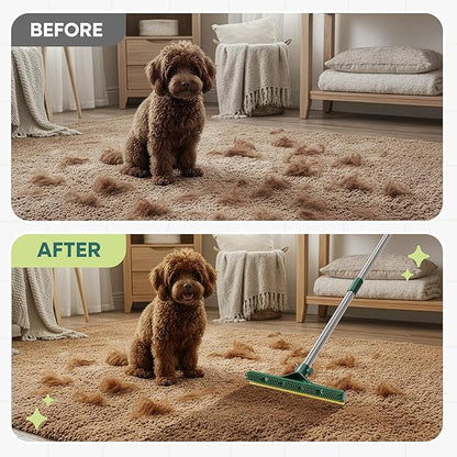 Carpet Rake for Pet Hair Removal, 60” Long Handle – Heavy-Duty Pet Hair Remover for Carpets, Rugs & Mats