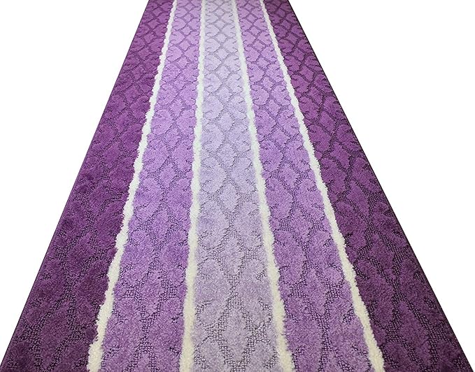 Custom Cut Hallway Runner Rug, Slip Resistant, 31 Inch Wide X Your Choice of Length, Damask Lilac, 31 Inch X 8 feet