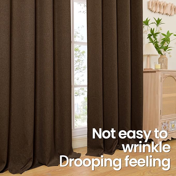BGment Brown Linen Curtains for Living Room 90 Inch Length, Burlap Window Drapes Textured Rustic Light Filtering for Bedroom Dining Privacy with Grommet Chocolate, 2 Panels Set, Each 52 Inch Wide