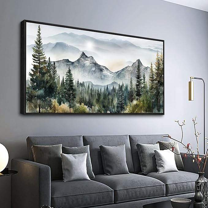 Wapluam Abstract Mountain Landscape Canvas Wall Art - Black Framed, Large, Modern Home Decor for Living Room, Bedroom, Office