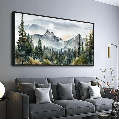 Wapluam Abstract Mountain Landscape Canvas Wall Art - Black Framed, Large, Modern Home Decor for Living Room, Bedroom, Office