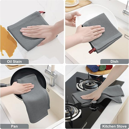 Homaxy 100% Cotton Kitchen Towels and Dishcloths Set, 12 x 12 Inches and 13 x 28 Inches, Set of 10 Bulk Kitchen Towels Set, Ultra Soft Absorbent Dish Cloths for Washing Dishes, Grey