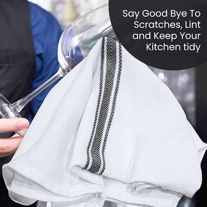 WHITEWRAP Kitchen Dish Towels for Kitchen, Highly Absorbent for Drying and Cleaning, Durable and Soft Tea Towels – 6 Pack, 100% Ring Spun Cotton 15 x 25 Inches – Black