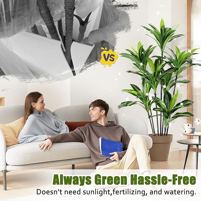Dracaena Artificial Plant Indoor 5FT - Large Tropical Fake Tree with Lifelike Leaves - Tall Faux Floor Plant in Pot - Artificial Dracaena Tree Indoor for Home Office Living Room Decor
