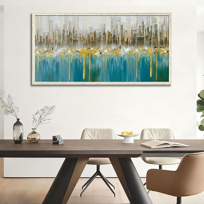Ardemy Framed Wall Art Abstract Canvas Modern Gold Textured Wall Decor Living Room Painting Picture Artwork Bedroom Home Office, 40"x20"