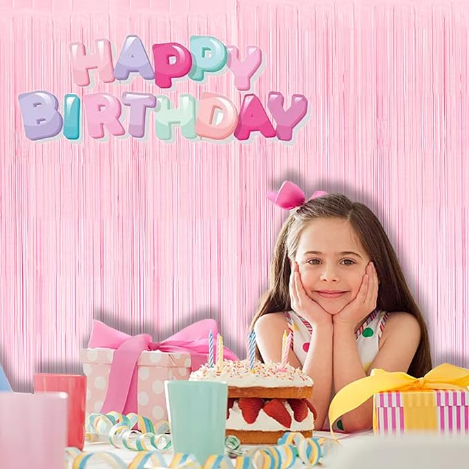 BRAVESHINE Pastel Pink Foil Fringe Curtains Tinsel Backdrop - 2 Pack Photo Booths Party Streamers for Christmas Snowflake Girls Princess Birthdays Bridal Shower Bachelorette Sweet Bow Decorations