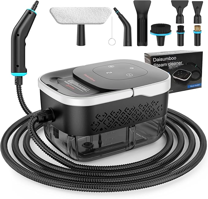 Steam Cleaner, 2500W Pressurized Heavy Duty Handheld Steamer with 1.32QT Tank & 10 Attachments – for Kitchen, Bathroom, Car, Floors, Tile, Furniture, Couch, Windows (Black/White)
