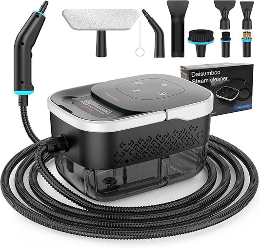 Steam Cleaner, 2500W Pressurized Heavy Duty Handheld Steamer with 1.32QT Tank & 10 Attachments – for Kitchen, Bathroom, Car, Floors, Tile, Furniture, Couch, Windows (Black/White)