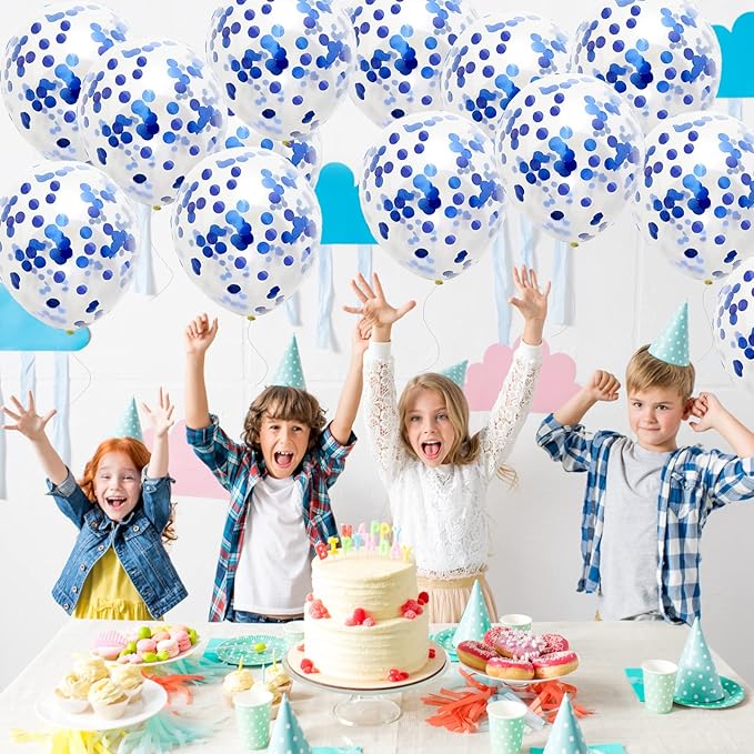 GaesQae Blue Confetti Balloons, 25pcs 12in Latex Balloons with Blue Foil Confetti for Birthday, Graduation, Wedding, Baby Shower, Party Decorations