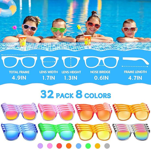 Kids Sunglasses Bulk Party Favors 32 Packs- Boys and Girls Valentines Day Gifts UV 400 Protection Neon Sunglasses for Age 3-8, Kids Birthday Classroom Goodie Bags End of the Year Gifts For Students