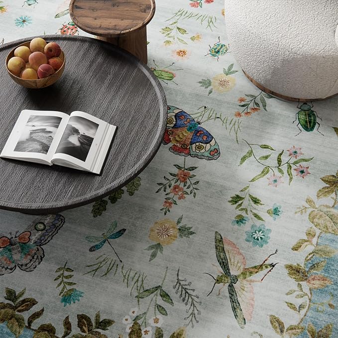 Machine Washable Rugs for Living Room: 6x9 Area Rugs Stain Resistant Non Slip Low Pile Soft Carpets Rugs for Bedroom Kitchen Dining Room Nursery Kids Room Farmhouse Indoor