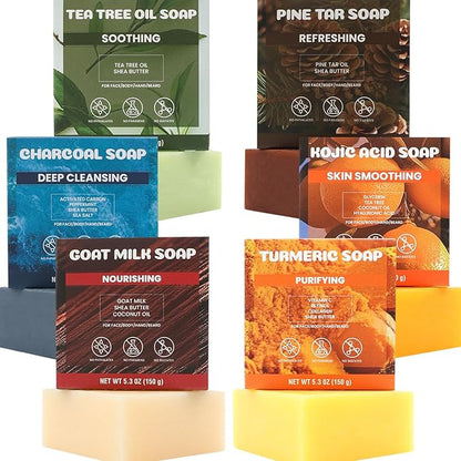 Rinse & Robust Mens Bar Soap Set 6Pcs Handmade Natural Soap Bar Gift for Men, Cleansing, Moisturizing & Exfoliating Soap for Body & Hands All Skin Types | 6 Scents | 5.3 oz of 6 Bars
