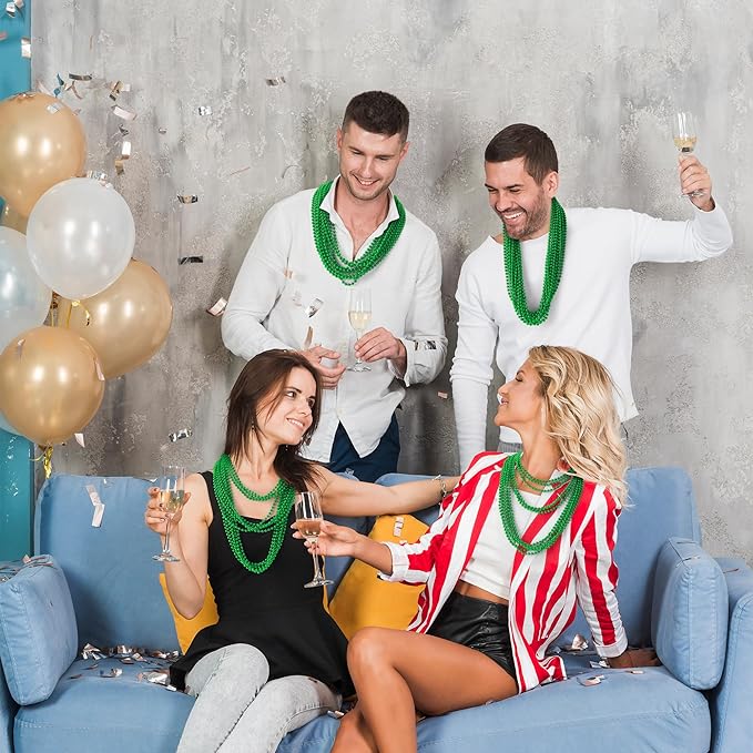 YAXINRUI 24 PCS St. Patricks Day Necklaces, Green Mardi Gras Christmas Bead Necklaces, 33" St. Patrick's Day Green Beads St. Patricks Day Accessories for Mardi Gras, St. Patricks Day Party Favors