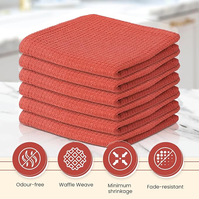 Vintage Vista 100% Cotton Waffle Dish Cloths (Pack of 6) - Dish Rags for Washing Dishes - Reusable & Highly Absorbent Kitchen Towels - Kitchen Rags for Christmas - (12" x 12" - Light Brown)