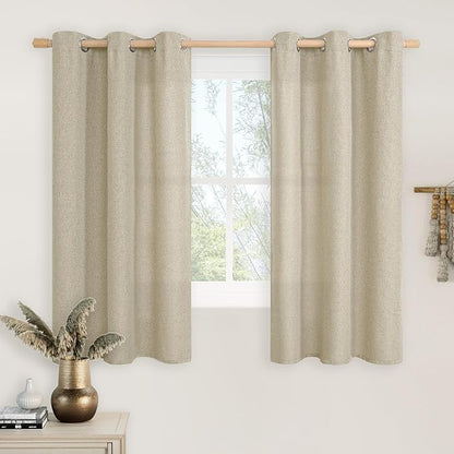 LAMIT Camel Linen Curtains for Bedroom, 54 inches Grommet Light Filtering Thick Burlap Farmhouse Panels Noise Reducing Window Treatment Boho Drapes for Living Room, Set of 2 Panels, W42 x L54