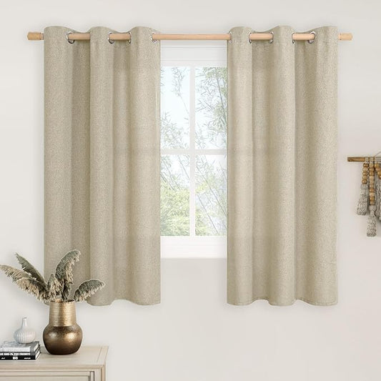 LAMIT Camel Linen Curtains for Bedroom, 54 inches Grommet Light Filtering Thick Burlap Farmhouse Panels Noise Reducing Window Treatment Boho Drapes for Living Room, Set of 2 Panels, W42 x L54