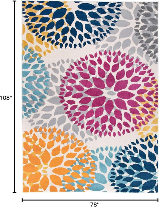 Rugshop Modern Floral Circles Design for Living Room,Bedroom,Home Office,Kitchen Non Shedding Area Rug 6' 6" x 9' Multi