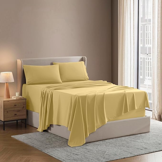 Nestl Full XL Sheet Set - Luxury 1800 Ultra-Soft Microfiber Full Extra Long Bed Sheets - Double Brushed - Deep Pockets - Easy Fit - 4 Piece Set - Bedding Sheets & Pillowcases (Full XL, Yellow)