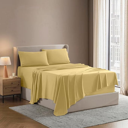 Nestl Full XL Sheet Set - Luxury 1800 Ultra-Soft Microfiber Full Extra Long Bed Sheets - Double Brushed - Deep Pockets - Easy Fit - 4 Piece Set - Bedding Sheets & Pillowcases (Full XL, Yellow)
