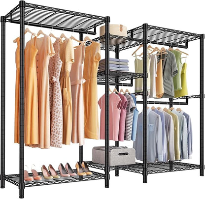 VIPEK Classic V6 Wire Garment Rack Heavy Duty Clothes Racks with Shelves, Freestanding Portable Wardrobe Closet Rack for Hanging Clothes Closet System 68.9" L x 15.7" W x 76.4" H, Load 850LBS, Black