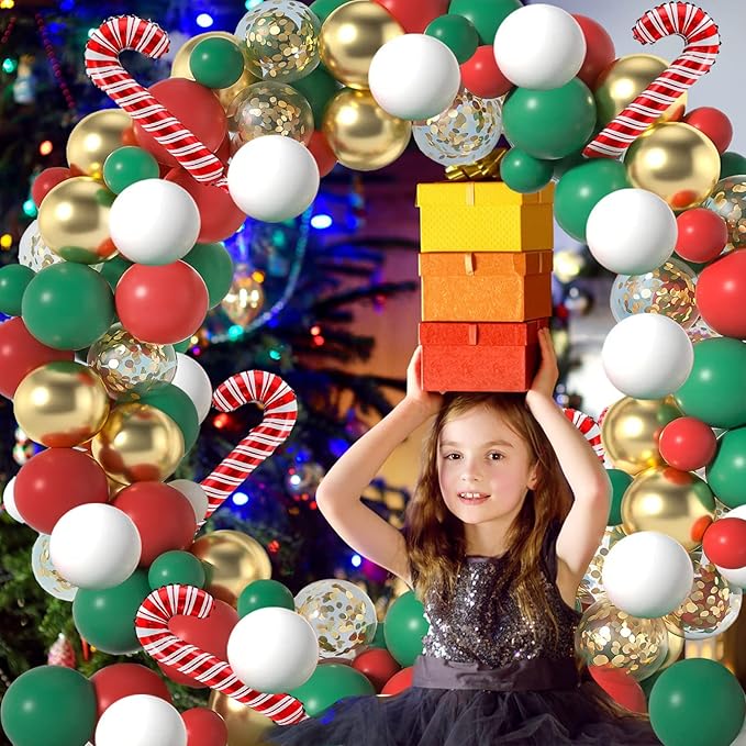 Christmas Balloons Garland Arch Kit,123pcs Red Green White and Gold for Christmas Xmas New Year Decor Party Supplies