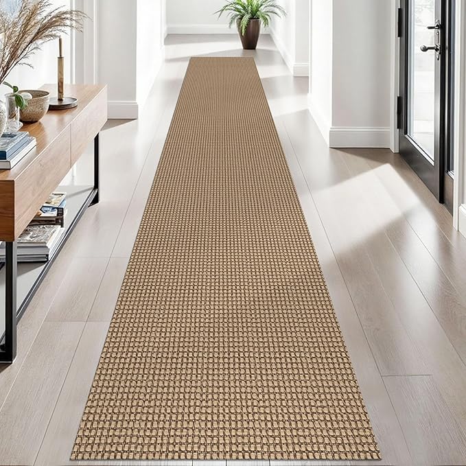 EARTHALL Woven Runner Rug 2x12 Ft Washable Runners for Hallways Extra Long Cotton Non Slip Rubber Backed Kitchen Runner Braided Indoor Floor Carpet for Entryway, Hall, Kitchen, Orange/Tan/Brown