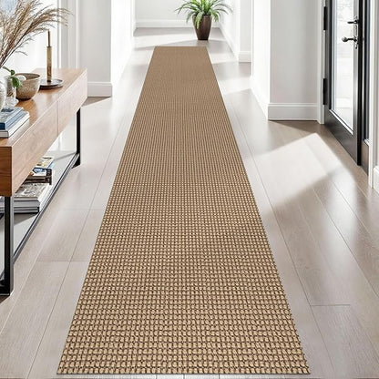EARTHALL Woven Runner Rug 2x12 Ft Washable Runners for Hallways Extra Long Cotton Non Slip Rubber Backed Kitchen Runner Braided Indoor Floor Carpet for Entryway, Hall, Kitchen, Orange/Tan/Brown