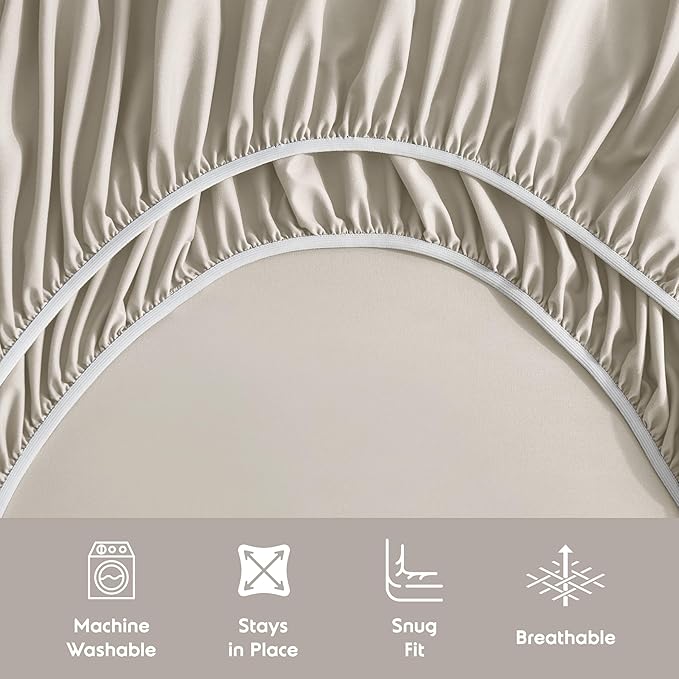 Nestl Full Sheet Set - Luxury 1800 Ultra-Soft Microfiber Full Bed Sheets - Double Brushed - Deep Pockets - Easy Fit - 4 Piece Set - Bedding Sheets & Pillowcases (Full, Beige Cream)