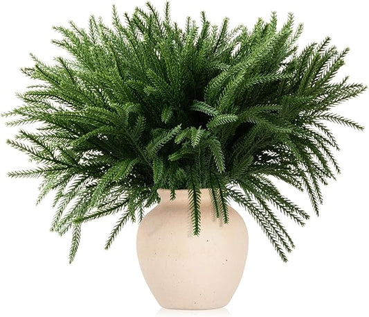 Christmas Decor Norfolk Pine Stems, 12 Pcs Artificial Pine Branches, Realistic Faux Greenery Stems, 19-Inch Pine Picks for Christmas Decorations, DIY Crafts, Wedding & Home Accents (No vase)
