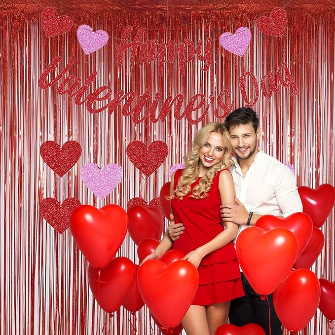 Foil Fringe Curtains Christmas Decorations Red Streamers Party Decorations - Melsan 3 Pack 3.2 x 8.2 ft red Fringe Backdrop Party Photo Backdrop for Back to School Birthday Party Baby Shower